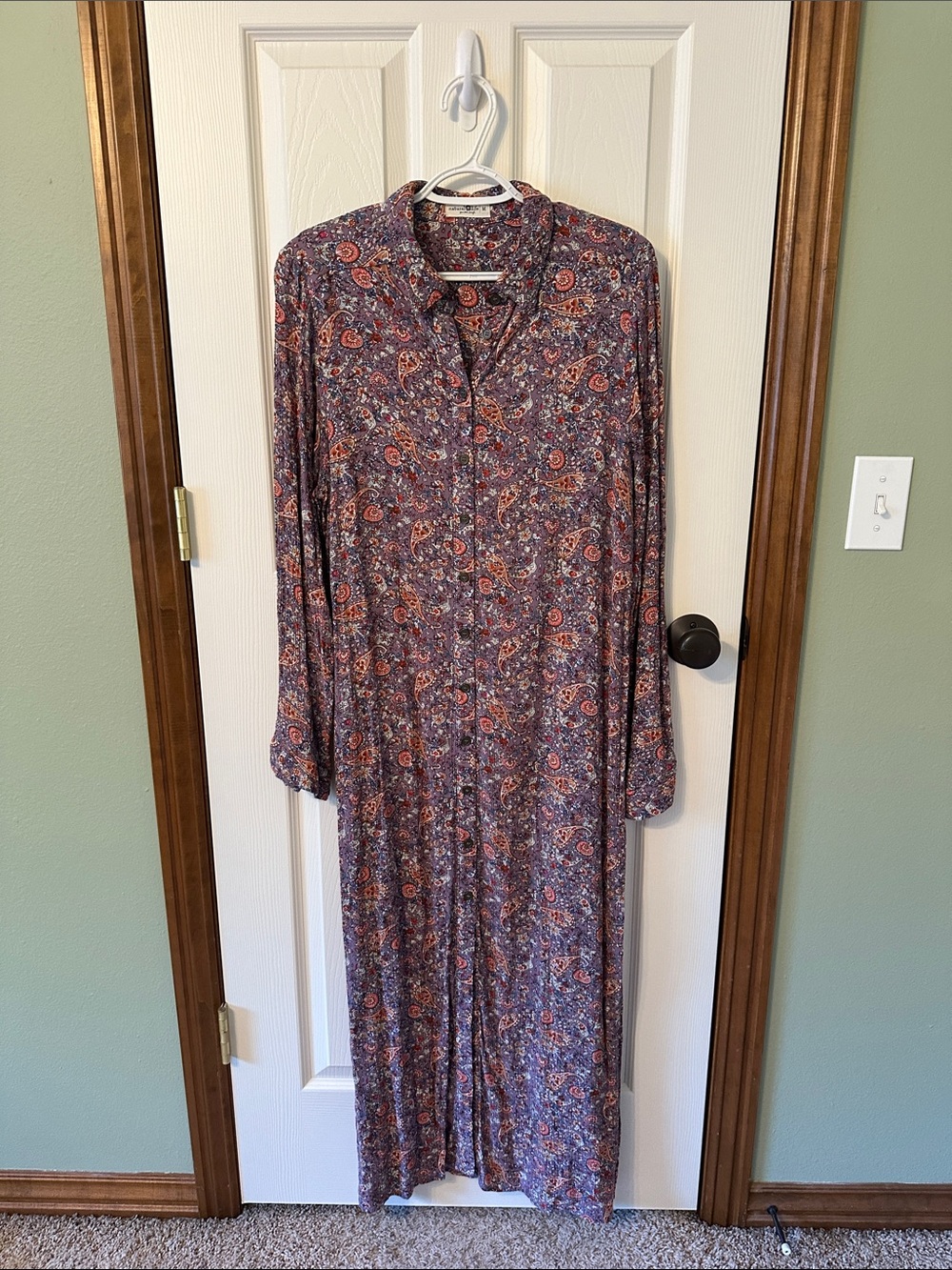 NATURAL LIFE Purple Paisley Button-Front Maxi Dress